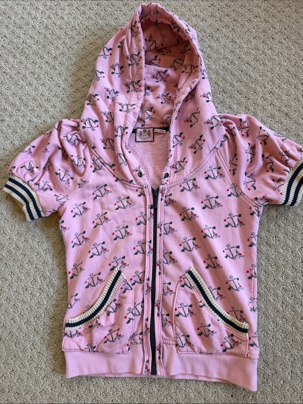 Juicy Couture Pink Hooded Zip Front Sweatshirt with Anchor Motif